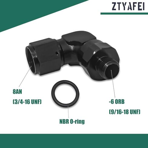 8AN أنثى مضيئة دوارة إلى 6AN ذكر ORB 90 درجة محول مناسب - أسود بأكسيد الألومنيوم لخطوط الوقود / الزيت in Kuwait
