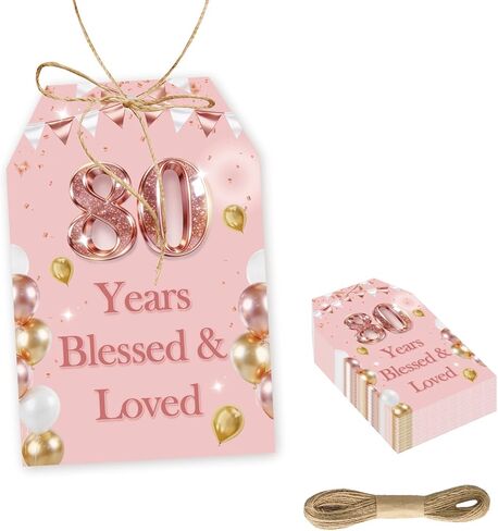 50 Years Blessed & Loved Tags with String, Rose Gold Happy 50th Birthday Thank You Tags, Women 50th Birthday Wedding Anniversary Party Decorations in Saudi Arabia