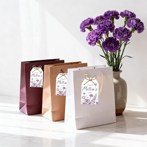 50Pcs Happy Mothers Day Tags with String, 3.3x2.1 Inch Flower Tag with Carnations Butterflies, Mothers Day Gift Labels, Mothers Day Decorations for Party Craft Candy Bag Envelope Favor in Saudi Arabia