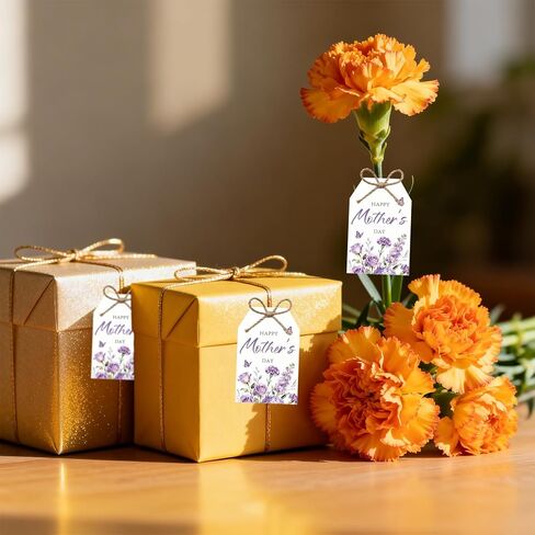 50Pcs Happy Mothers Day Tags with String, 3.3x2.1 Inch Flower Tag with Carnations Butterflies, Mothers Day Gift Labels, Mothers Day Decorations for Party Craft Candy Bag Envelope Favor in Saudi Arabia