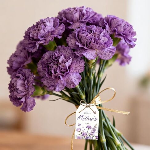 50Pcs Happy Mothers Day Tags with String, 3.3x2.1 Inch Flower Tag with Carnations Butterflies, Mothers Day Gift Labels, Mothers Day Decorations for Party Craft Candy Bag Envelope Favor in Saudi Arabia