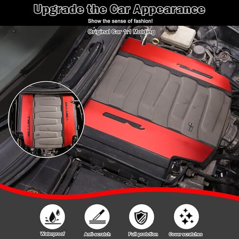 غطاء لوحة خليج المحرك من الألومنيوم متوافق مع Corvette C7 2014-2019 لوحة حماية خليج المحرك غطاء الحروف الأبجدية أغطية الحواف اليسرى واليمنى قطعتين (أحمر) in Kuwait