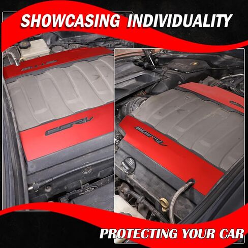 غطاء لوحة خليج المحرك من الألومنيوم متوافق مع Corvette C7 2014-2019 لوحة حماية خليج المحرك غطاء الحروف الأبجدية أغطية الحواف اليسرى واليمنى قطعتين (أحمر) in Kuwait