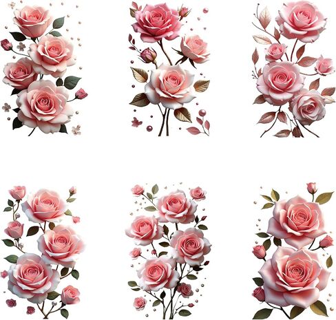 6 Pieces of Pink Rose UV DTF Transfer Stickers, Waterproof, Scratch Resistant, self-Adhesive, Suitable for Decorating Glass Cups, Ceramic Cups, Metal Cups, are DIY Decorations for Various Items. in Saudi Arabia