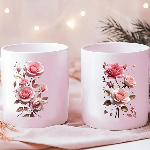 6 Pieces of Pink Rose UV DTF Transfer Stickers, Waterproof, Scratch Resistant, self-Adhesive, Suitable for Decorating Glass Cups, Ceramic Cups, Metal Cups, are DIY Decorations for Various Items. in Saudi Arabia