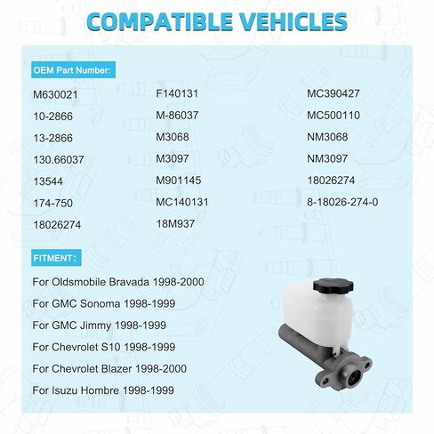 TAUTOY M630021 Brake Master Cylinder For Oldsmobile Bravada 1998-2000,For GMC Sonoma Jimmy 1998-1999,For Chevrolet S10 1998-1999,Blazer 1998-2000,For Isuzu Hombre 1998-1999,18026274,8-18026-274-0 in Kuwait