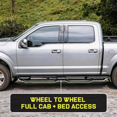 Binary Star Wheel to Wheel Running Boards for 07-18 Chevy Silverado/GMC Sierra 1500, 07-19 Chevy Silverado/GMC Sierra 2500HD 3500HD Crew Cab | 4-Step Truck Side Steps with Plastic Rear Step in Saudi Arabia
