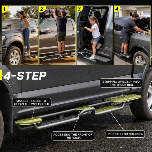 Binary Star Wheel to Wheel Running Boards for 07-18 Chevy Silverado/GMC Sierra 1500, 07-19 Chevy Silverado/GMC Sierra 2500HD 3500HD Crew Cab | 4-Step Truck Side Steps with Plastic Rear Step in Saudi Arabia