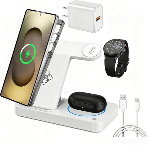 3 in 1 Charging Station for Samsung Android: Wireless Phone and Watch Charger for Galaxy S25 Ultra/S24/S23/Z Fold, Wireless Charger Stand for Galaxy Watch 8/7/6/5 Earbuds 4/3/2/Pro,Not for Watch 9 in Kuwait
