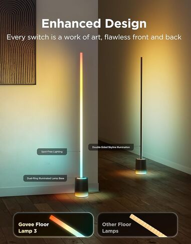 Govee Floor Lamp 3 with Luminblend+ Technology, 2100lm Standing Lamp, Work with Matter,1000K-10000K Modern Floor Lamps for Living Room, Bedroom, Office, Corner Lamp with Dynamic Scenes, DaySync in Kuwait