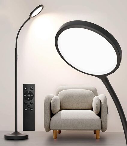 luckystyle Floor Lamp,Super Bright Dimmable LED Lamps for Living Room, Custom Color Temperature Standing Lamp with Remote Push Button, Adjustable Gooseneck Reading Floor Lamp for Bedroom Office Black in Saudi Arabia