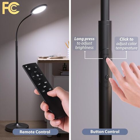 luckystyle Floor Lamp,Super Bright Dimmable LED Lamps for Living Room, Custom Color Temperature Standing Lamp with Remote Push Button, Adjustable Gooseneck Reading Floor Lamp for Bedroom Office Black in Saudi Arabia