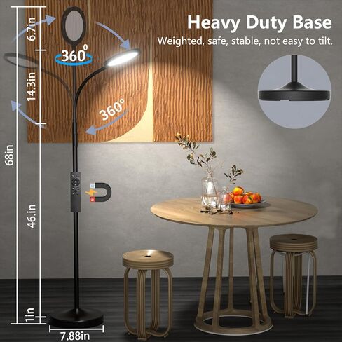 luckystyle Floor Lamp,Super Bright Dimmable LED Lamps for Living Room, Custom Color Temperature Standing Lamp with Remote Push Button, Adjustable Gooseneck Reading Floor Lamp for Bedroom Office Black in Saudi Arabia