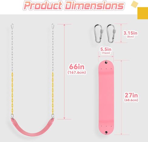 SEKKVY Swing Seats with 66" Heavy Duty Chains, Swing Set Accessories Replacement with Snap Hooks, Toddler Swings Supports 250 lbs for Outdoor Backyard Playground, Indoor Swing for Kids, Pink 1 Pack in Saudi Arabia