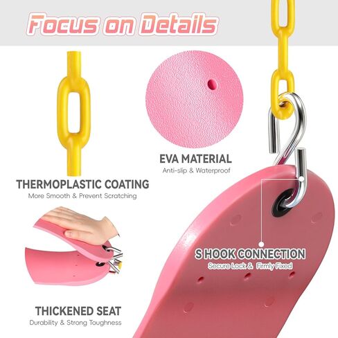 SEKKVY Swing Seats with 66" Heavy Duty Chains, Swing Set Accessories Replacement with Snap Hooks, Toddler Swings Supports 250 lbs for Outdoor Backyard Playground, Indoor Swing for Kids, Pink 1 Pack in Saudi Arabia