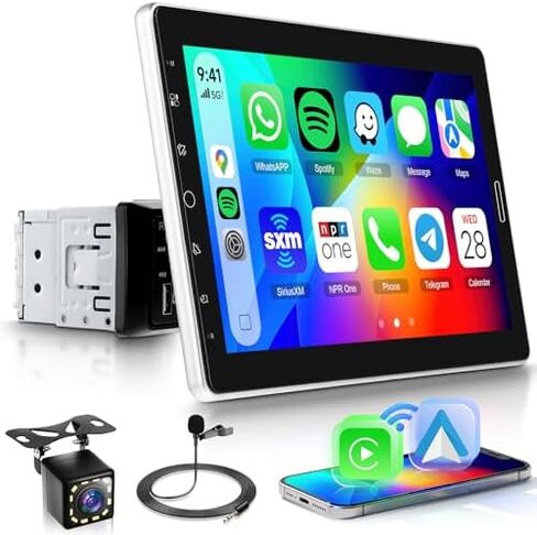 Single Din Car Stereo Touchscreen with CarPlay and Android Auto, Rimoody 9 Inch Detachable Radio with Mirror Link/1080P/EQ Audio/SWC/Bluetooth/FM/TF/USB/AUX +Backup Camera+MIC in Saudi Arabia