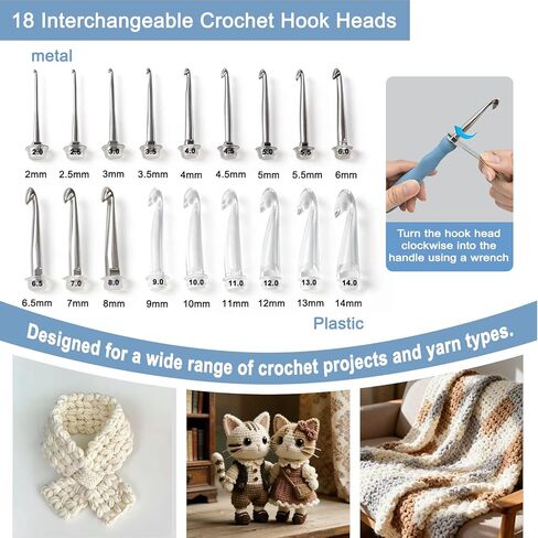 Light Up Crochet Hooks Set with Digital Stitch/Row Counter,18 Interchangeable Hooks (2.0–14.0 mm), Ergonomic Comfort Grip,Dual Light Modes with a Storage Case – A Perfect Gift for Crocheters in Kuwait