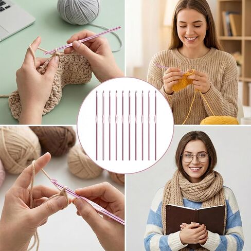 10 Pcs Crochet Hooks 3.5 mm Metal Crochet Needles Size Knitting Needles for DIY Yarn Craft Contribute to Beginners Pink in Kuwait