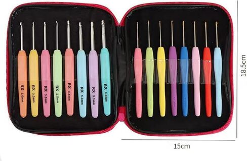 16Pcs Multi Colored Crochet Hooks Set, Light Crochet Hooks Set with Case Yarn Needles Aluminum Knitting Hooks Kit with Soft Handle for Arthritic Hands and Any Hand Pain in Kuwait