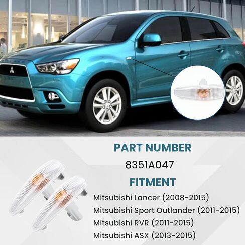 Car Side Marker Light Fender Repeater Turn Signal Lamp Indicator (2Pcs) Fit for Mitsubishi Lancer 2008-2015, Outlander Sport 2011-2015, RVR 2011-2015, ASX 2013-2015, Part Number 8351A047 in Kuwait