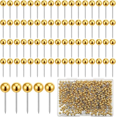 Xinjoduz 500 PCS Gold Push Pins, Metal Round Head Map Pins for Travel Small Maps Thumb Tacks Marking PushPins for Cork Board Bulletin Board Picture Photo Home Office School DIY Craft in Kuwait