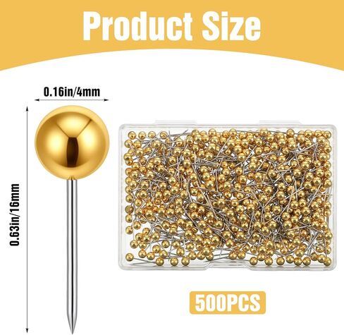 Xinjoduz 500 PCS Gold Push Pins, Metal Round Head Map Pins for Travel Small Maps Thumb Tacks Marking PushPins for Cork Board Bulletin Board Picture Photo Home Office School DIY Craft in Kuwait