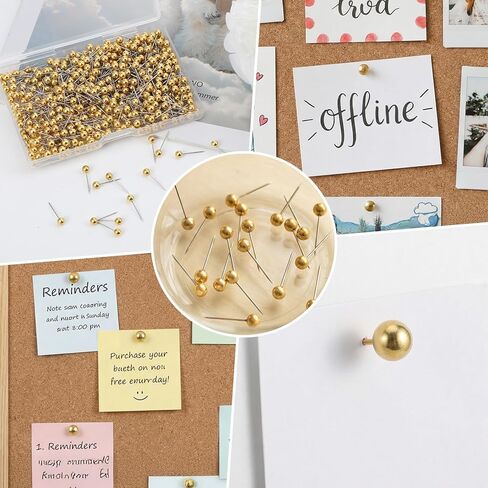 Xinjoduz 500 PCS Gold Push Pins, Metal Round Head Map Pins for Travel Small Maps Thumb Tacks Marking PushPins for Cork Board Bulletin Board Picture Photo Home Office School DIY Craft in Kuwait
