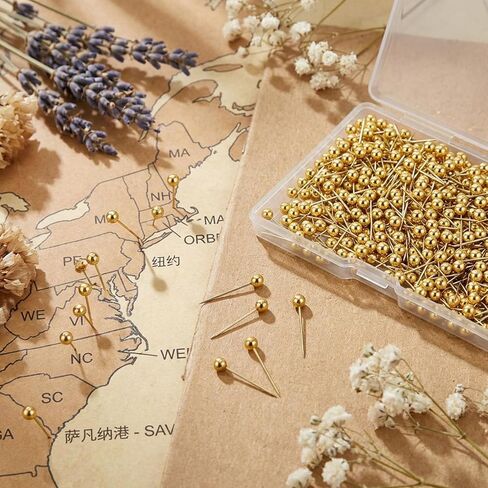 Xinjoduz 500 PCS Gold Push Pins, Metal Round Head Map Pins for Travel Small Maps Thumb Tacks Marking PushPins for Cork Board Bulletin Board Picture Photo Home Office School DIY Craft in Kuwait