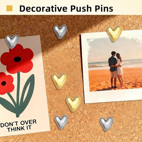 60Pcs Cute Decorative Push Pins Gold Silver Heart Thumb Tacks Pins for Bulletin Board Cork Notice Decor Thumbtacks Supplies for Wall Home Office Posters Photos Postcards Maps Fixing in Saudi Arabia
