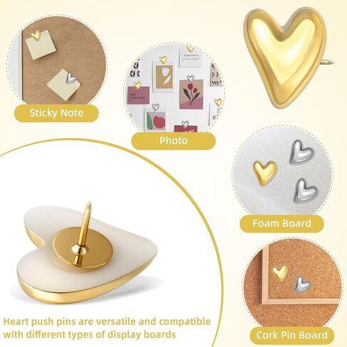 60Pcs Cute Decorative Push Pins Gold Silver Heart Thumb Tacks Pins for Bulletin Board Cork Notice Decor Thumbtacks Supplies for Wall Home Office Posters Photos Postcards Maps Fixing in Saudi Arabia