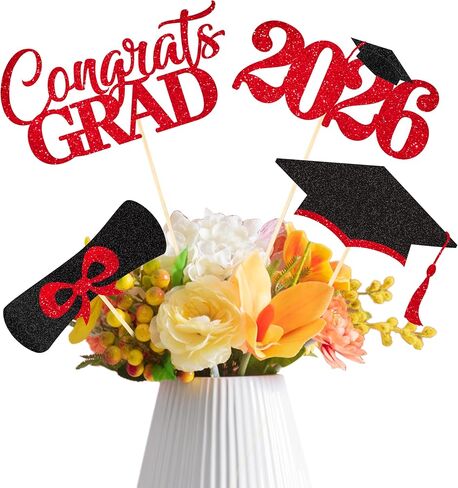 2026 Graduation Decorations - 20 Pcs Class of 2026 Centerpiece Sticks for Graduation Table Decor Party Centerpieces, Graduations Theme Party Decorations Supply 4 Designs - Black-White in Kuwait