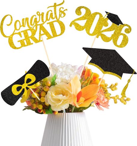 2026 Graduation Decorations - 20 Pcs Class of 2026 Centerpiece Sticks for Graduation Table Decor Party Centerpieces, Graduations Theme Party Decorations Supply 4 Designs - Black-White in Kuwait