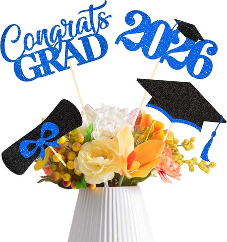 2026 Graduation Decorations - 20 Pcs Class of 2026 Centerpiece Sticks for Graduation Table Decor Party Centerpieces, Graduations Theme Party Decorations Supply 4 Designs - Black-White in Kuwait