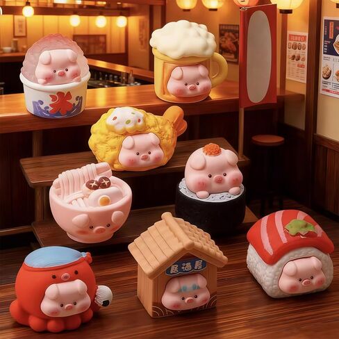 3 Pcs Izakaya Food Piggy Blind Box, Cute Food Themed Pig Desk Decor, Cute Pig Collectible Toys, Ornament Gift, Single Box in Kuwait