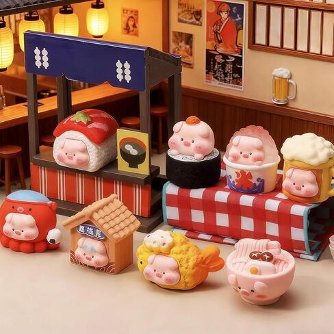 3 Pcs Izakaya Food Piggy Blind Box, Cute Food Themed Pig Desk Decor, Cute Pig Collectible Toys, Ornament Gift, Single Box in Kuwait