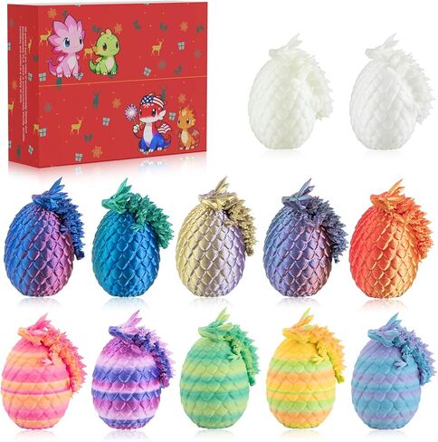 Dxldfks 12PCS 3D Printed Dragon with Egg, Small Articulated Crystal Dragons Eggs for Easter Basket Stuffers Home Office Decoration Executive Desk Toys in Saudi Arabia