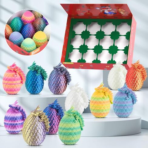 Dxldfks 12PCS 3D Printed Dragon with Egg, Small Articulated Crystal Dragons Eggs for Easter Basket Stuffers Home Office Decoration Executive Desk Toys in Saudi Arabia