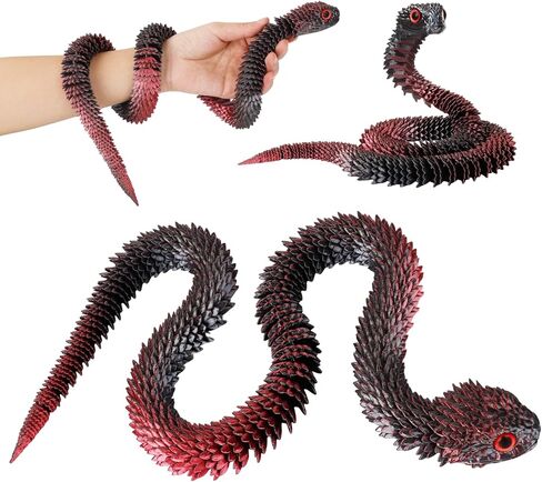 3D-Printed Articulated Snake Toy, 30-Inch Realistic Python with Movable Joints, Red and Black Gradient Design, Home Office Desk Decoration in Kuwait