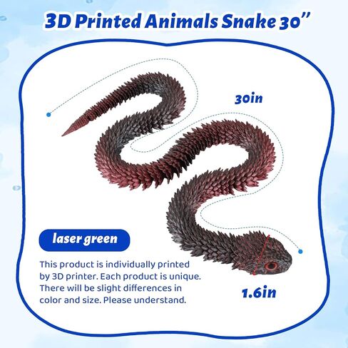 3D-Printed Articulated Snake Toy, 30-Inch Realistic Python with Movable Joints, Red and Black Gradient Design, Home Office Desk Decoration in Kuwait