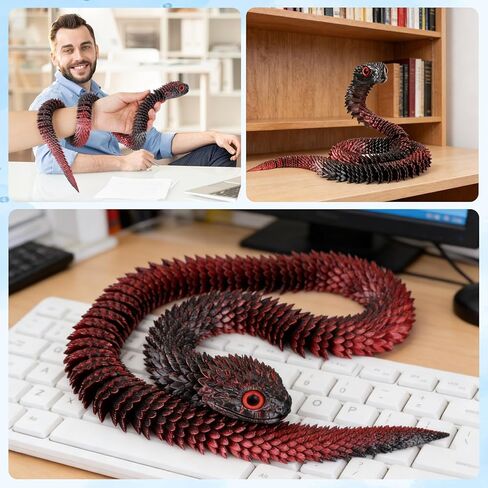 3D-Printed Articulated Snake Toy, 30-Inch Realistic Python with Movable Joints, Red and Black Gradient Design, Home Office Desk Decoration in Kuwait