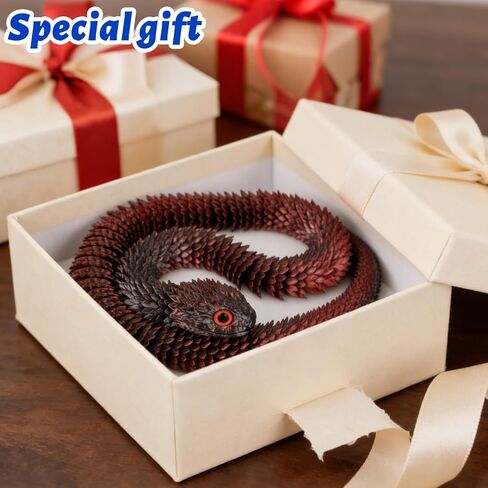 3D-Printed Articulated Snake Toy, 30-Inch Realistic Python with Movable Joints, Red and Black Gradient Design, Home Office Desk Decoration in Kuwait