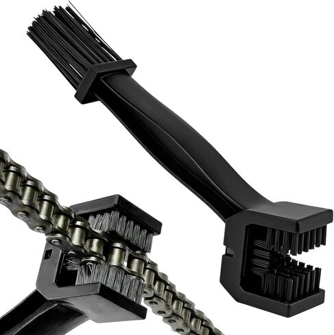 2PCS Motorcycle Chain Washer, Double-Ended Chain Gear Cleaning Tool w/Three-Sided & Long Bristles, Chains Crankset Brush Dirt Cleaner for Motorcycle Bicycle Mountain Bike (Black) in Kuwait