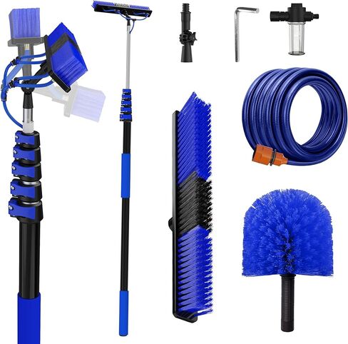 30FT Reach Solar Panel Cleaning Brush Kit with 5-24FT Telescoping Pole, 40FT Hose, 20" Water Fed Brush, Soap Dispenser, Cobweb Duster, Squeegee & High Ceiling Duster for Roof, RV, Gutter, Boat, Deck in Saudi Arabia