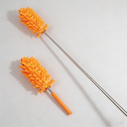 Extendable Microfiber Duster with Pole - Reusable Fan Cleaning Tool for Ceiling, Blades, Windows & Furniture, 360° Swivel Head (Orange) in Kuwait