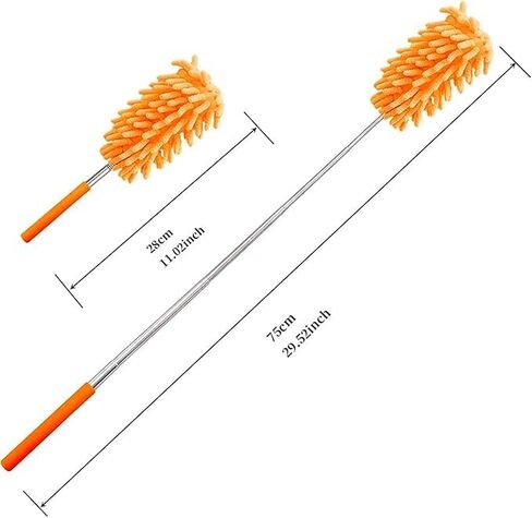 Extendable Microfiber Duster with Pole - Reusable Fan Cleaning Tool for Ceiling, Blades, Windows & Furniture, 360° Swivel Head (Orange) in Kuwait
