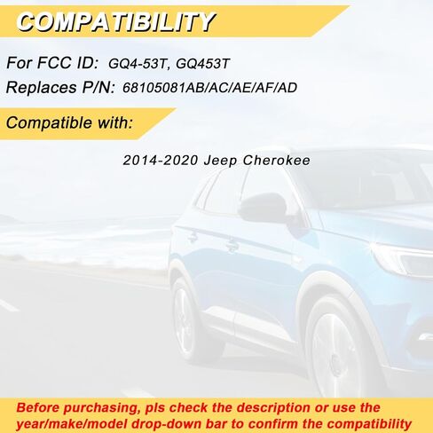 Vurkcy Key Fob Replacement for 2014-2020 Jeep Cherokee Car Keyless Entry Remote Control, GQ4-53T GQ453T, 3 Buttons in Kuwait