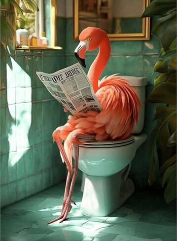 AIBOERL Diamond Art Kits for Adults,The Flamingo on the Toilet 5D Diamond Painting Kits for Adults Beginners,DIY Full Round Drill Diamond Dot Painting Gem Art Kits for Adult, Home Wall Decor 12x16Inch in Saudi Arabia