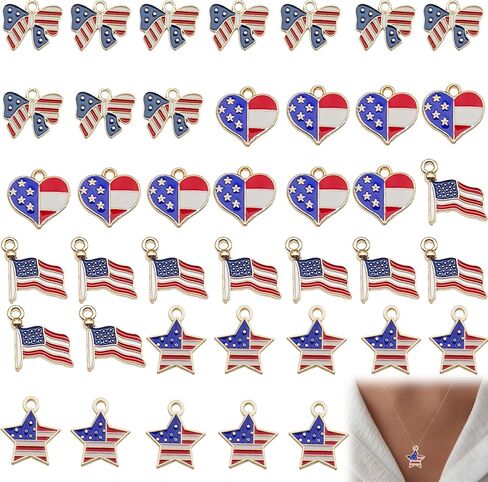 40PCS Patriotic Charms for Jewelry Making – USA Flag Charms Set with Star, Heart, Bow & Flag Shapes, Patriotic Beads for Jewelry Making and DIY Crafts in Saudi Arabia