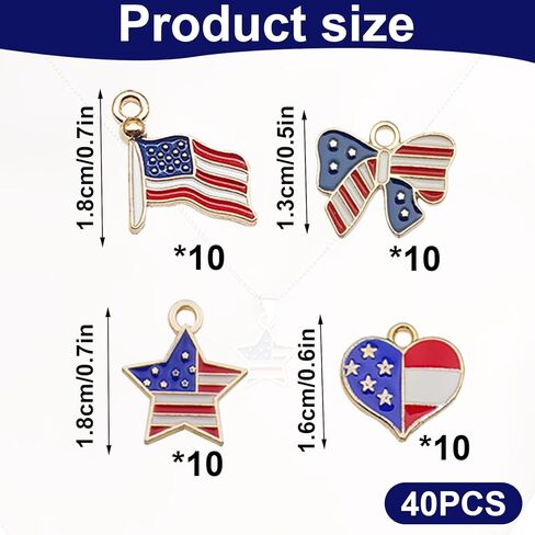 40PCS Patriotic Charms for Jewelry Making – USA Flag Charms Set with Star, Heart, Bow & Flag Shapes, Patriotic Beads for Jewelry Making and DIY Crafts in Saudi Arabia