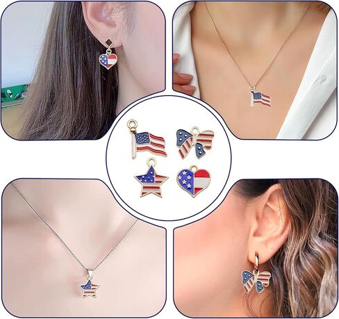 40PCS Patriotic Charms for Jewelry Making – USA Flag Charms Set with Star, Heart, Bow & Flag Shapes, Patriotic Beads for Jewelry Making and DIY Crafts in Saudi Arabia
